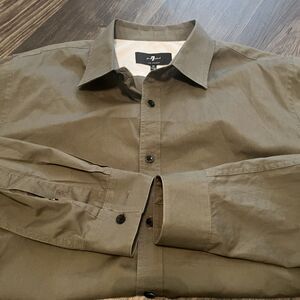 7 FOR ALL MANKIND Men's Long Sleeve Shirt Army Green Button Front Size Medium